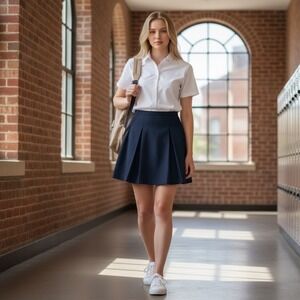 Lands End Navy Blue Pleated School‎ Uniform Skirt Size 16 Kids Girls